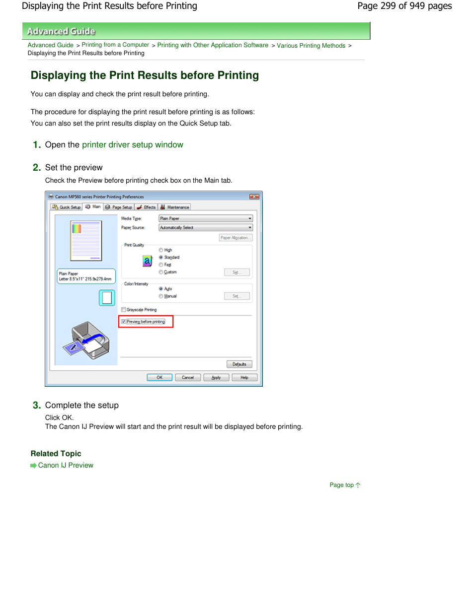 Displaying the print results before printing | Canon PIXMA MP560 User Manual | Page 299 / 949