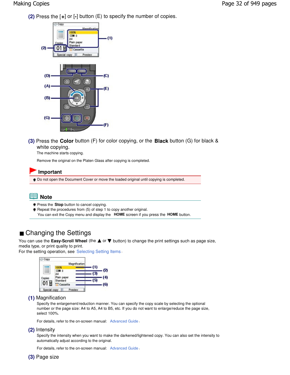 Changing the settings | Canon PIXMA MP560 User Manual | Page 32 / 949