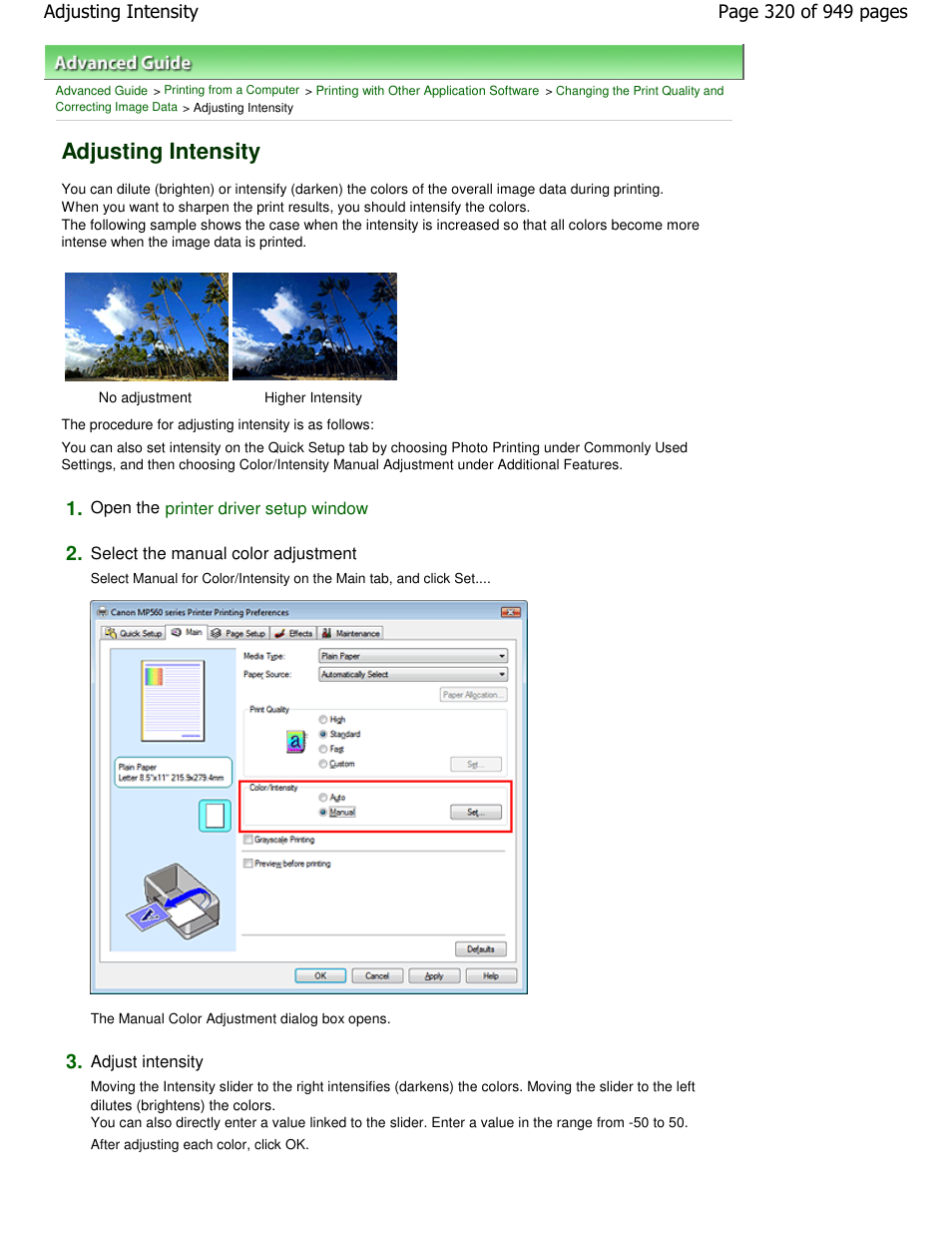 Adjusting intensity | Canon PIXMA MP560 User Manual | Page 320 / 949