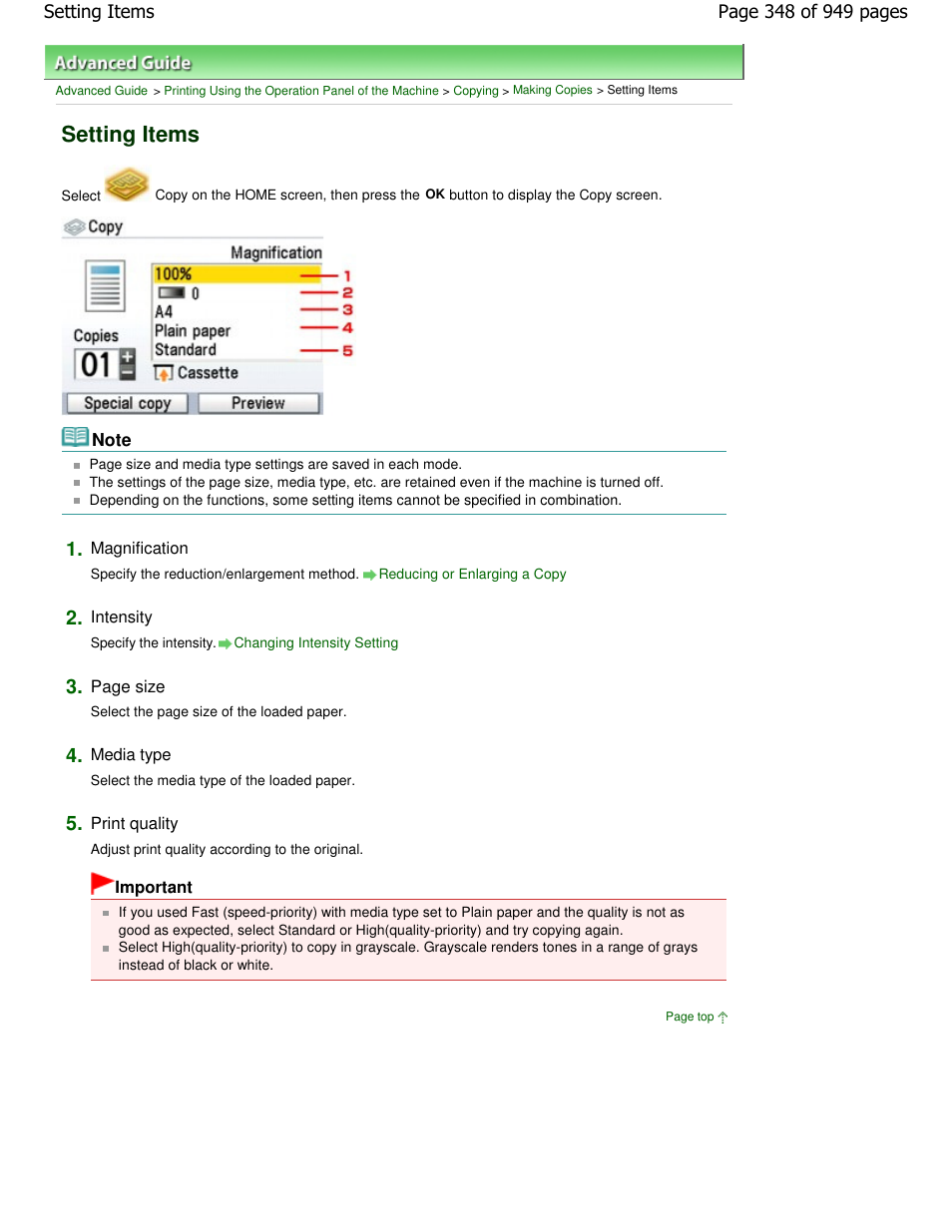 Setting items | Canon PIXMA MP560 User Manual | Page 348 / 949