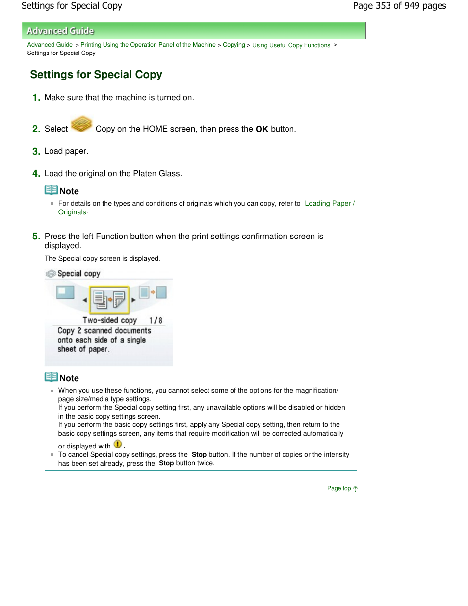 Settings for special copy | Canon PIXMA MP560 User Manual | Page 353 / 949