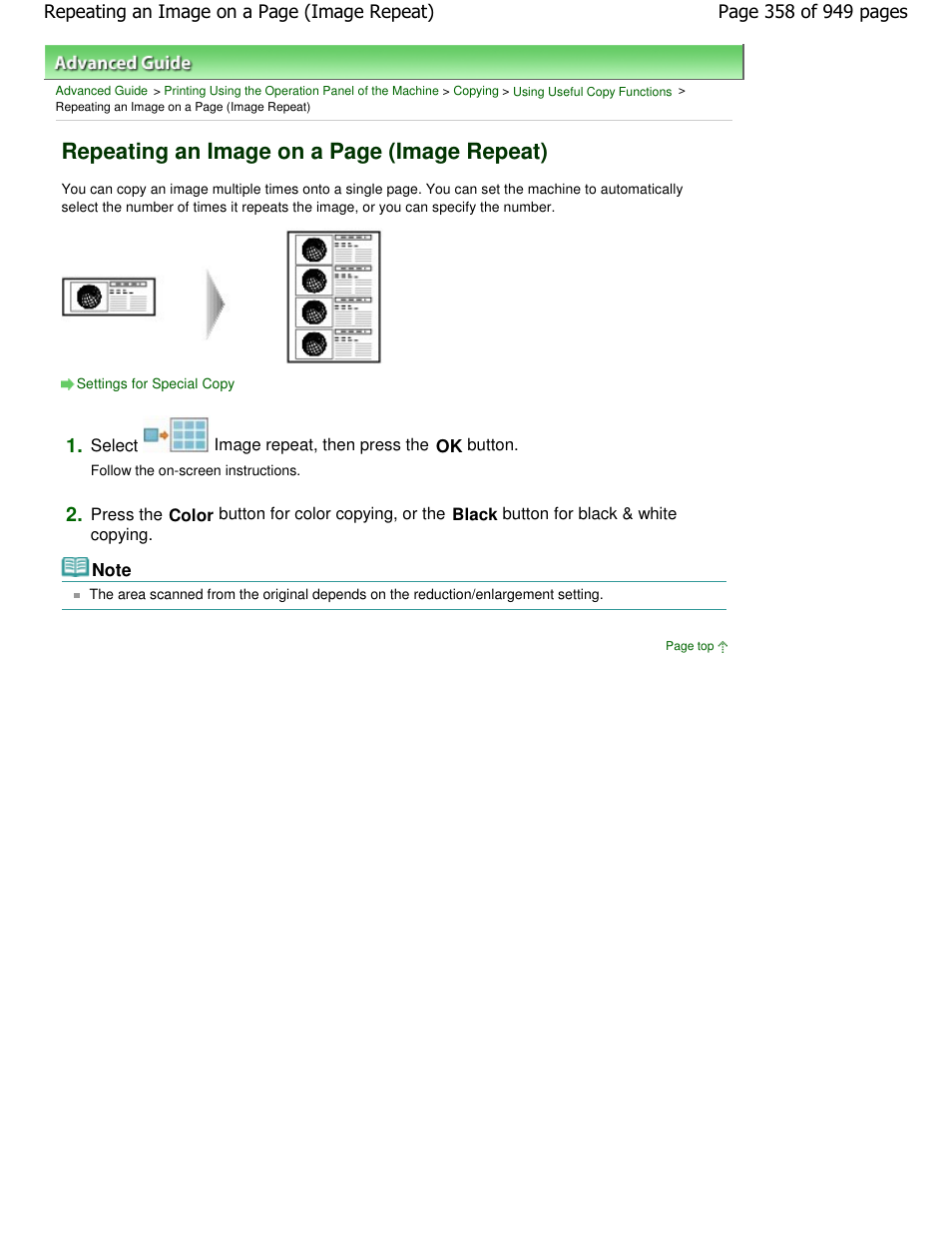 Repeating an image on a page (image repeat) | Canon PIXMA MP560 User Manual | Page 358 / 949