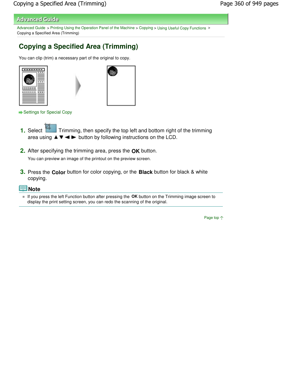 Copying a specified area (trimming) | Canon PIXMA MP560 User Manual | Page 360 / 949