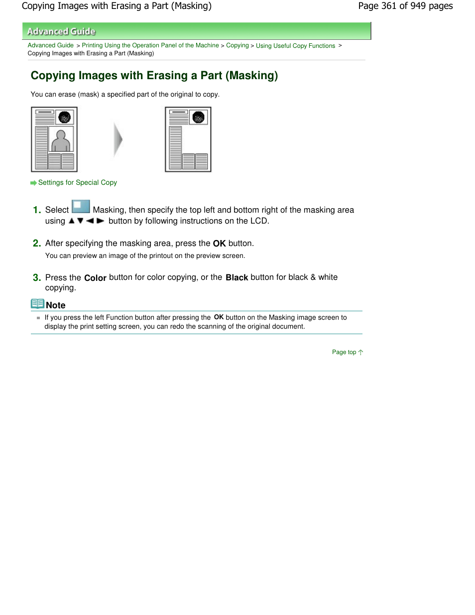 Copying images with erasing a part (masking) | Canon PIXMA MP560 User Manual | Page 361 / 949