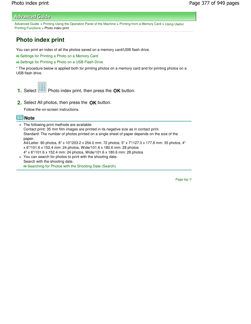 Photo index print | Canon PIXMA MP560 User Manual | Page 377 / 949