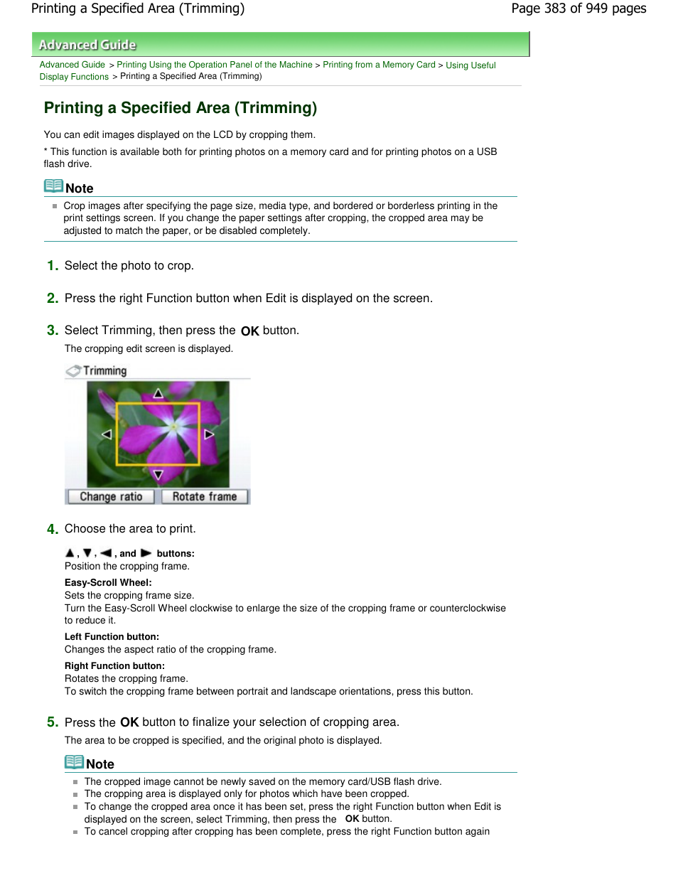 Printing a specified area (trimming) | Canon PIXMA MP560 User Manual | Page 383 / 949