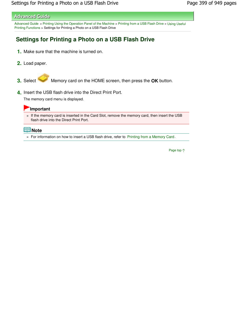Settings for printing a photo on a usb flash drive | Canon PIXMA MP560 User Manual | Page 399 / 949