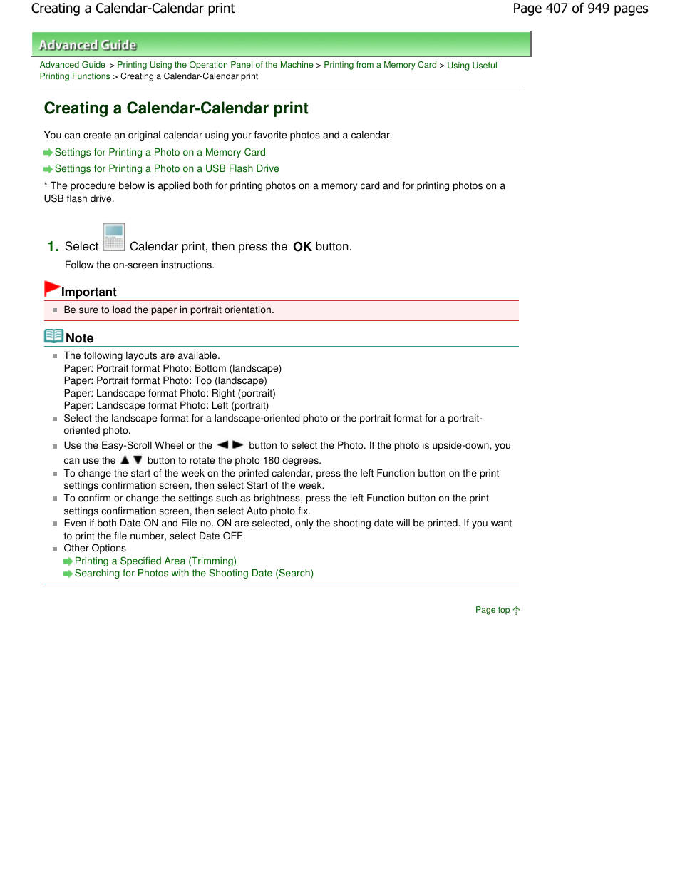 Creating a calendar-calendar print | Canon PIXMA MP560 User Manual | Page 407 / 949