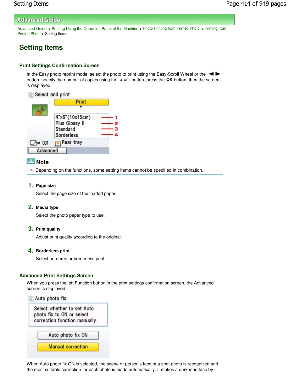 Setting items | Canon PIXMA MP560 User Manual | Page 414 / 949