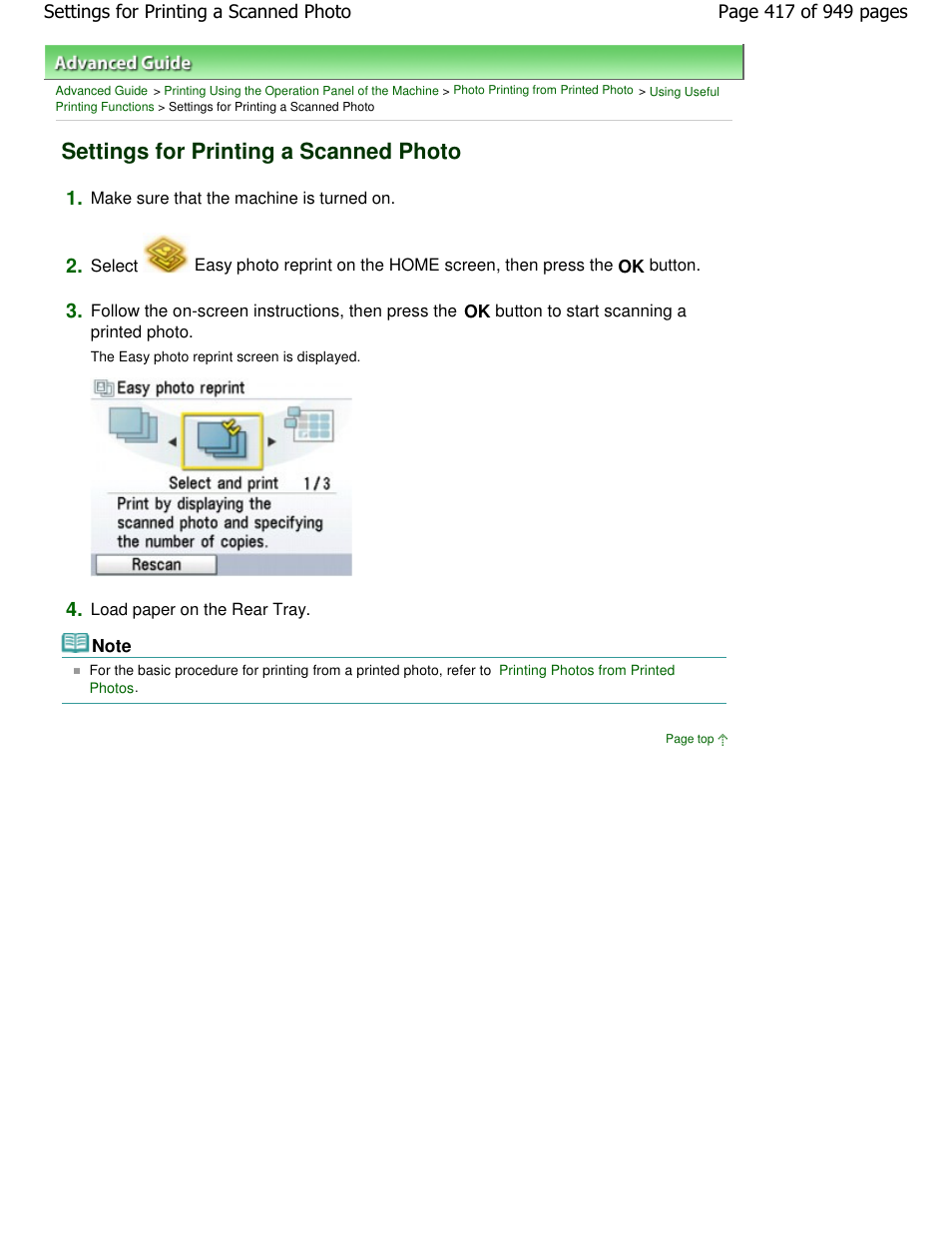 Settings for printing a scanned photo | Canon PIXMA MP560 User Manual | Page 417 / 949