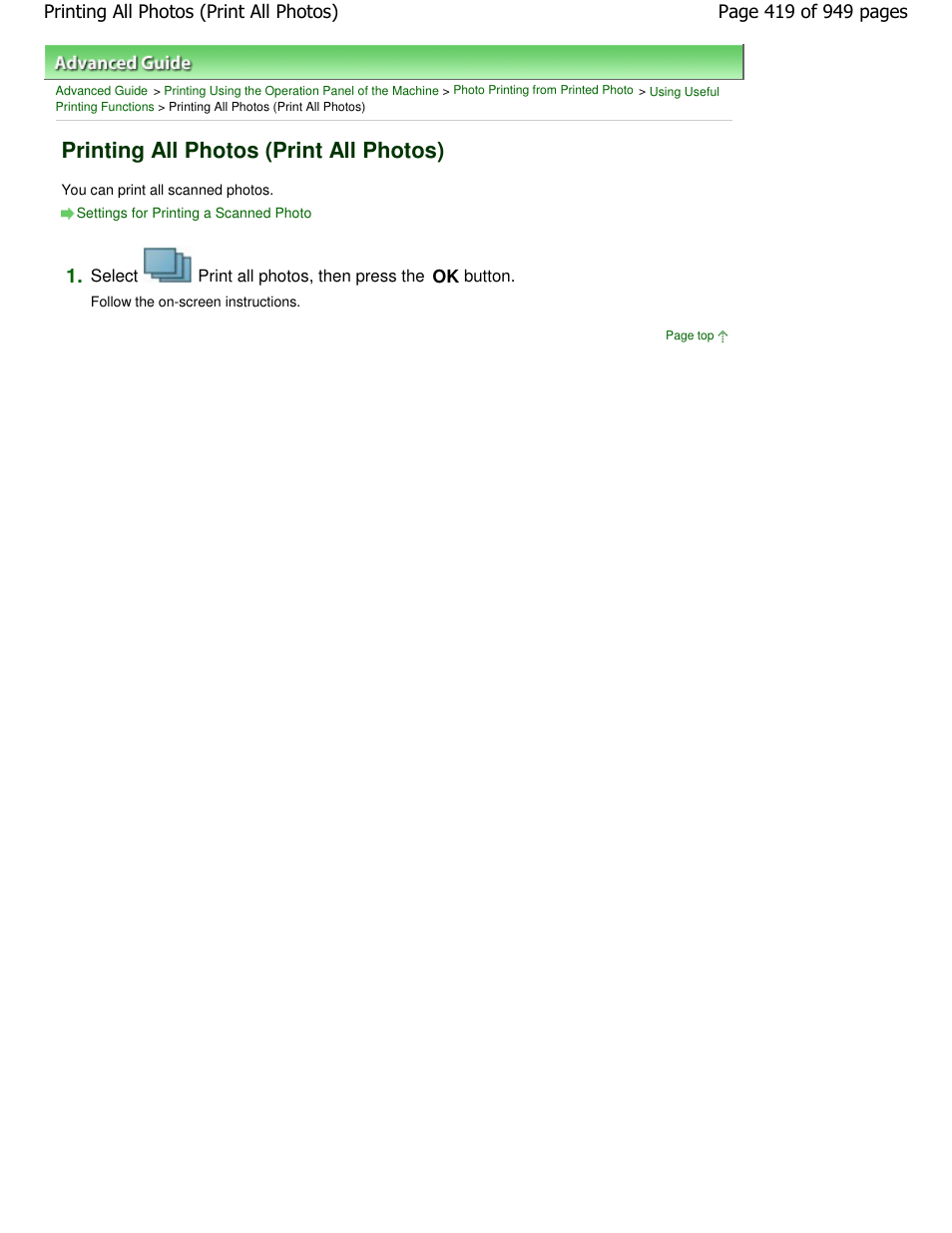 Printing all photos (print all photos) | Canon PIXMA MP560 User Manual | Page 419 / 949