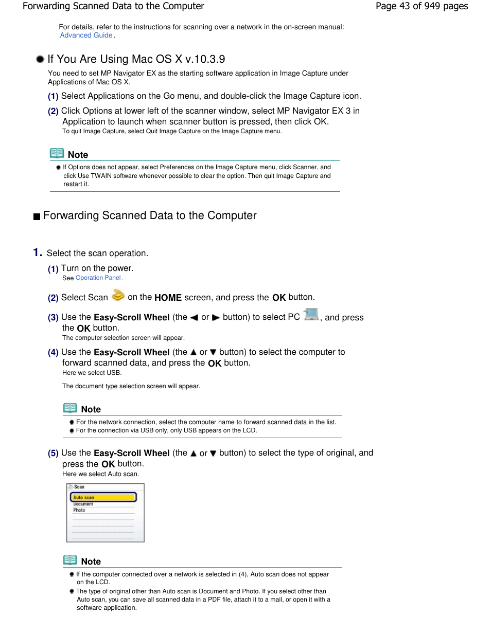 If you are using mac os x v.10.3.9, Forwarding scanned data to the computer | Canon PIXMA MP560 User Manual | Page 43 / 949