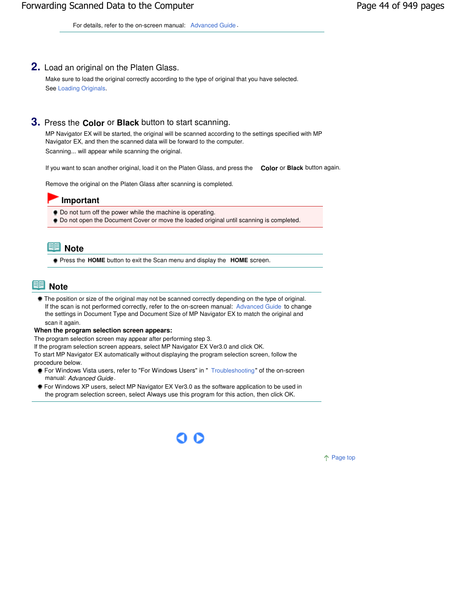 Press the color or black button to start scanning | Canon PIXMA MP560 User Manual | Page 44 / 949
