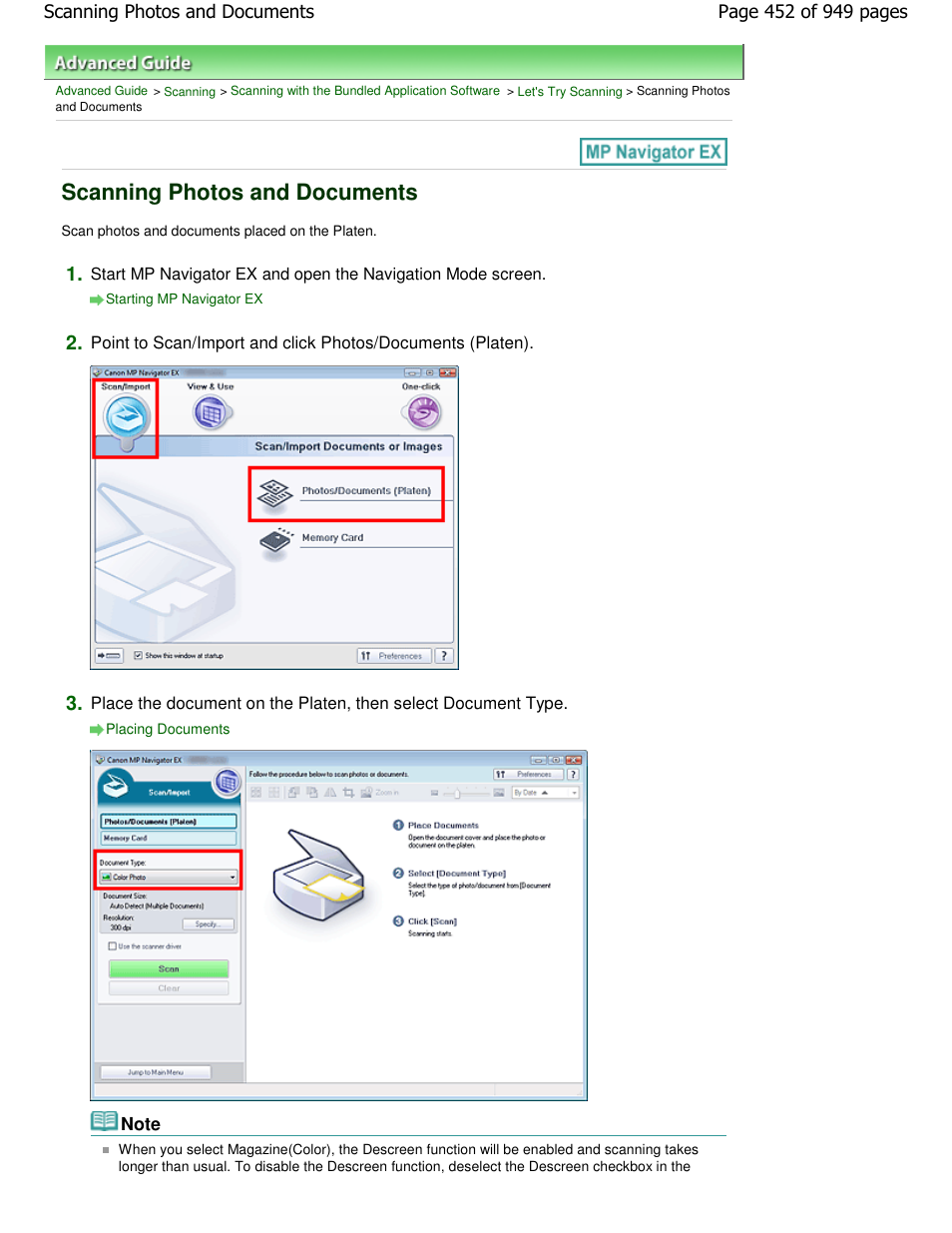 Scanning photos and documents | Canon PIXMA MP560 User Manual | Page 452 / 949