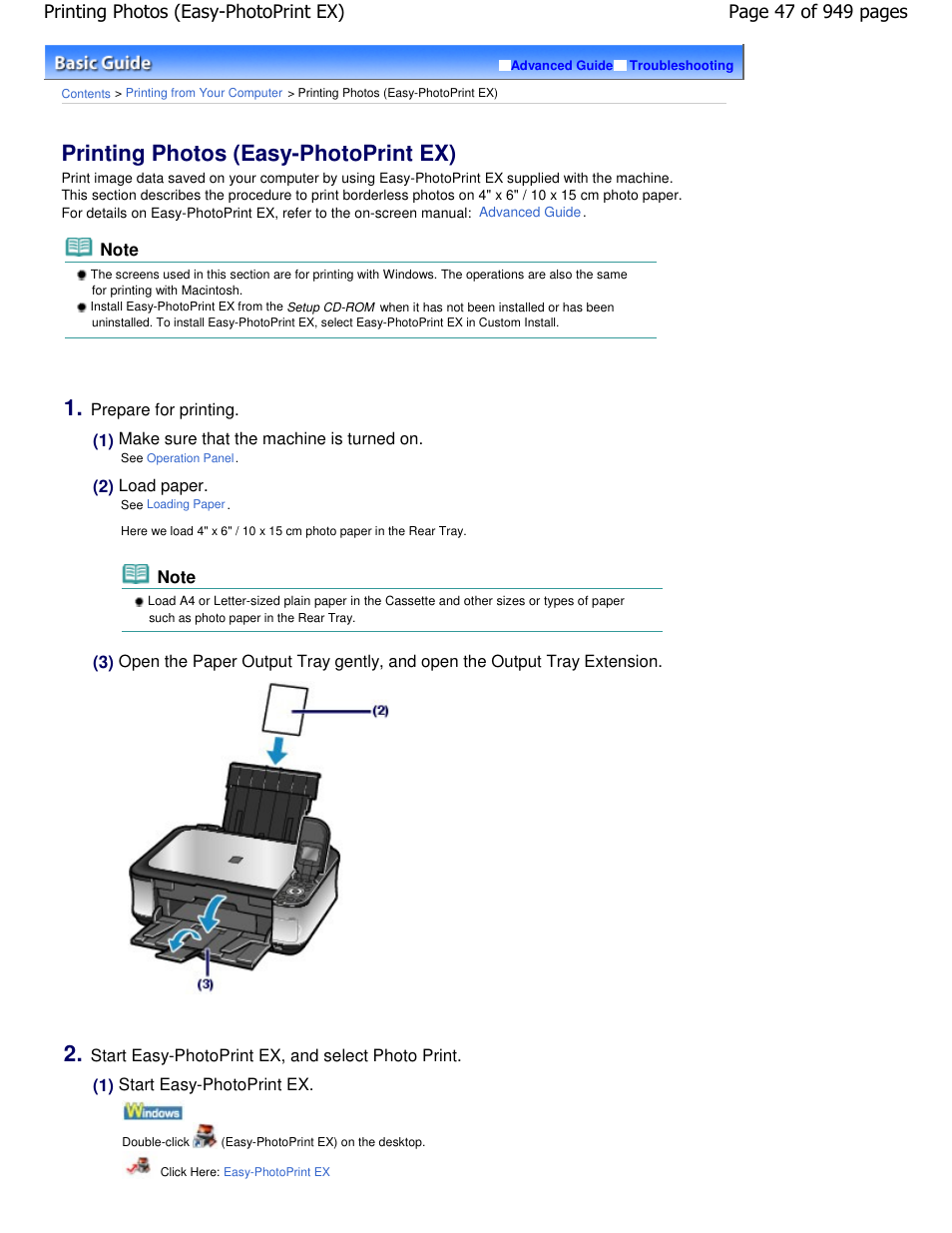 Printing photos (easy-photoprint ex) | Canon PIXMA MP560 User Manual | Page 47 / 949