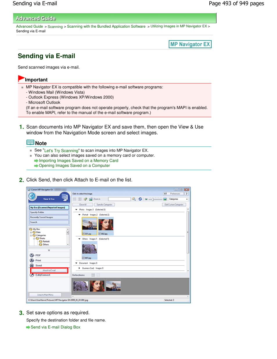 Sending via e-mail | Canon PIXMA MP560 User Manual | Page 493 / 949