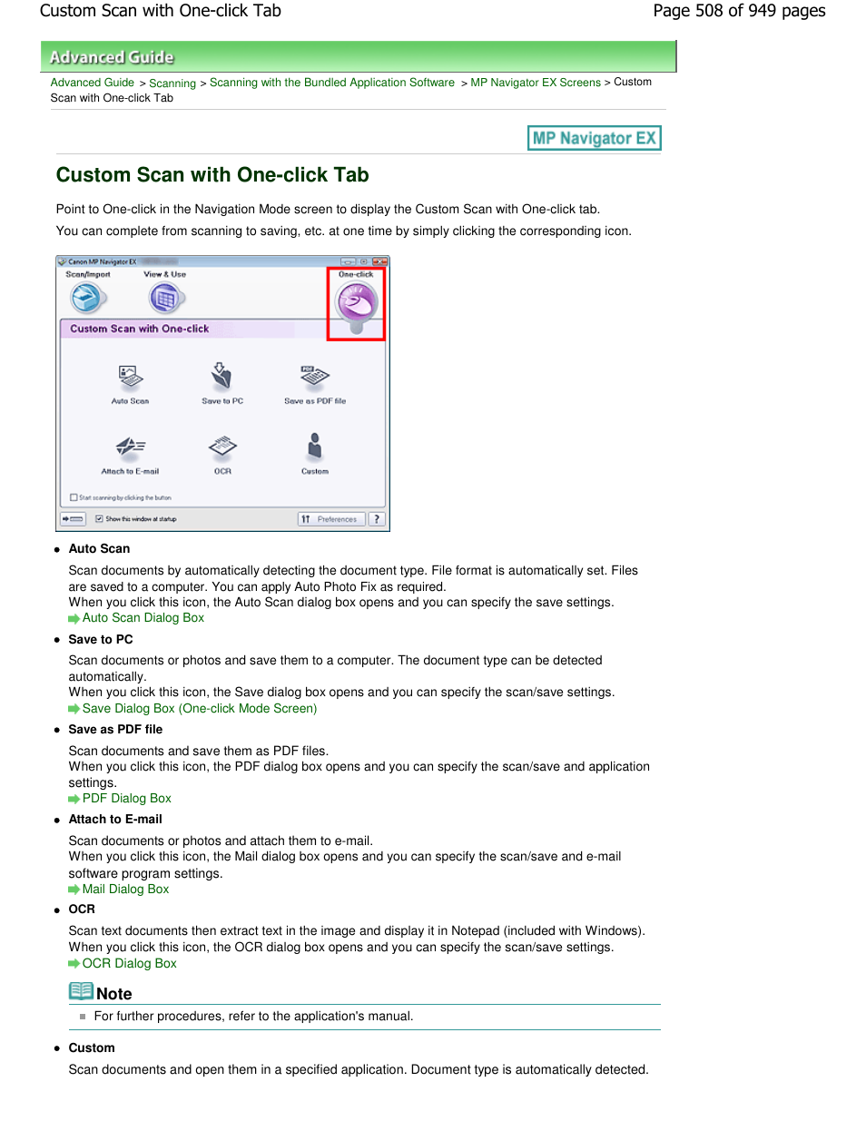 Custom scan with one-click tab | Canon PIXMA MP560 User Manual | Page 508 / 949