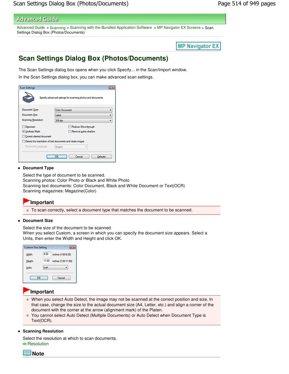 Scan settings dialog box (photos/documents) | Canon PIXMA MP560 User Manual | Page 514 / 949
