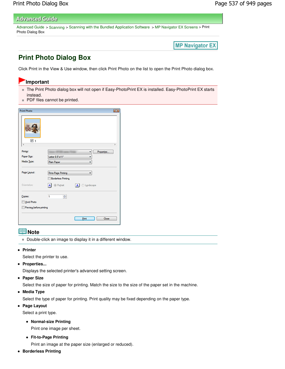 Print photo dialog box | Canon PIXMA MP560 User Manual | Page 537 / 949