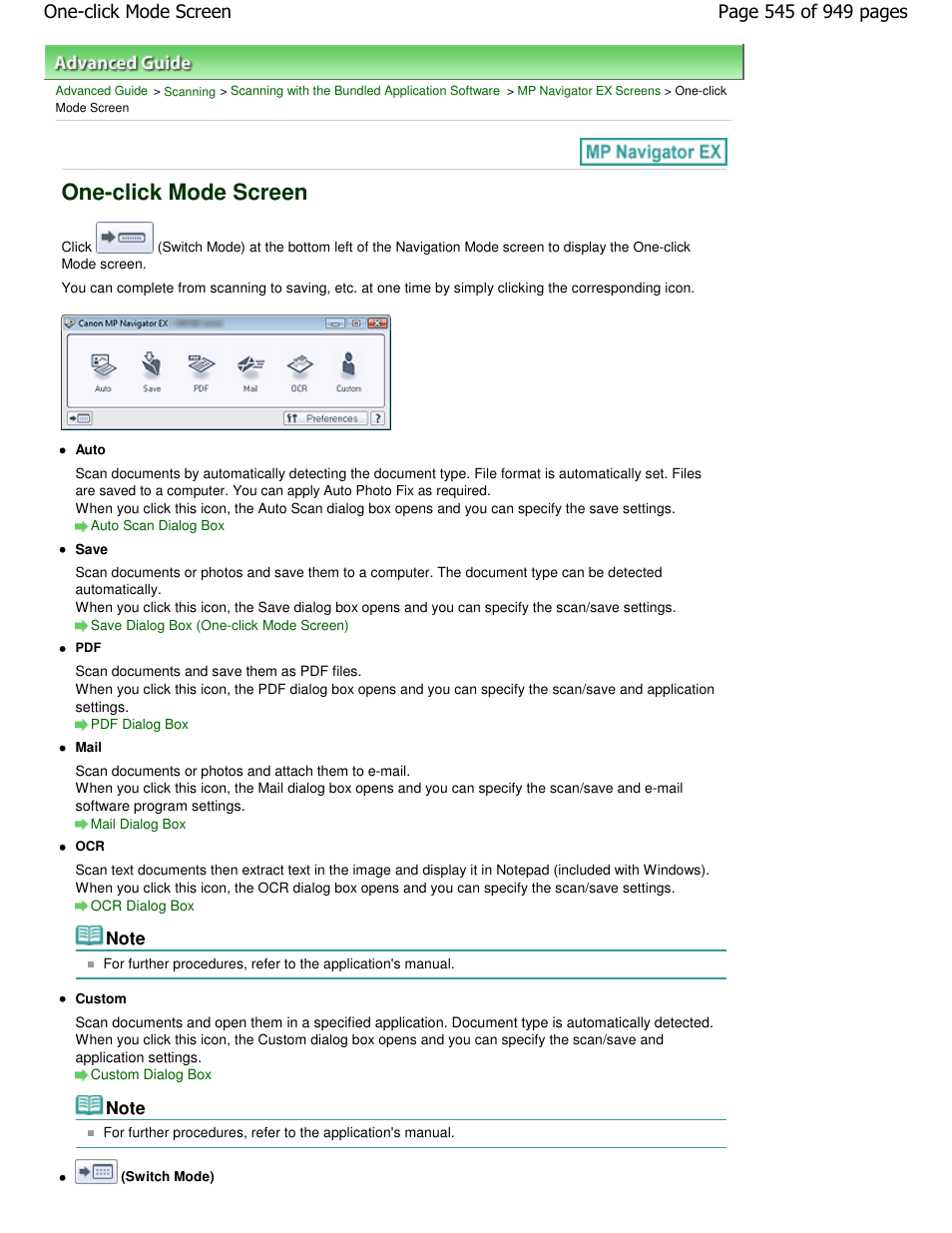One-click mode screen | Canon PIXMA MP560 User Manual | Page 545 / 949