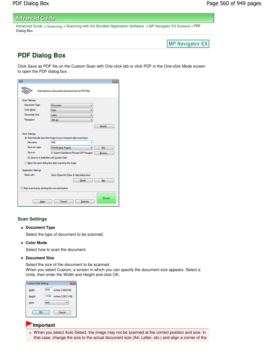 Pdf dialog box | Canon PIXMA MP560 User Manual | Page 560 / 949