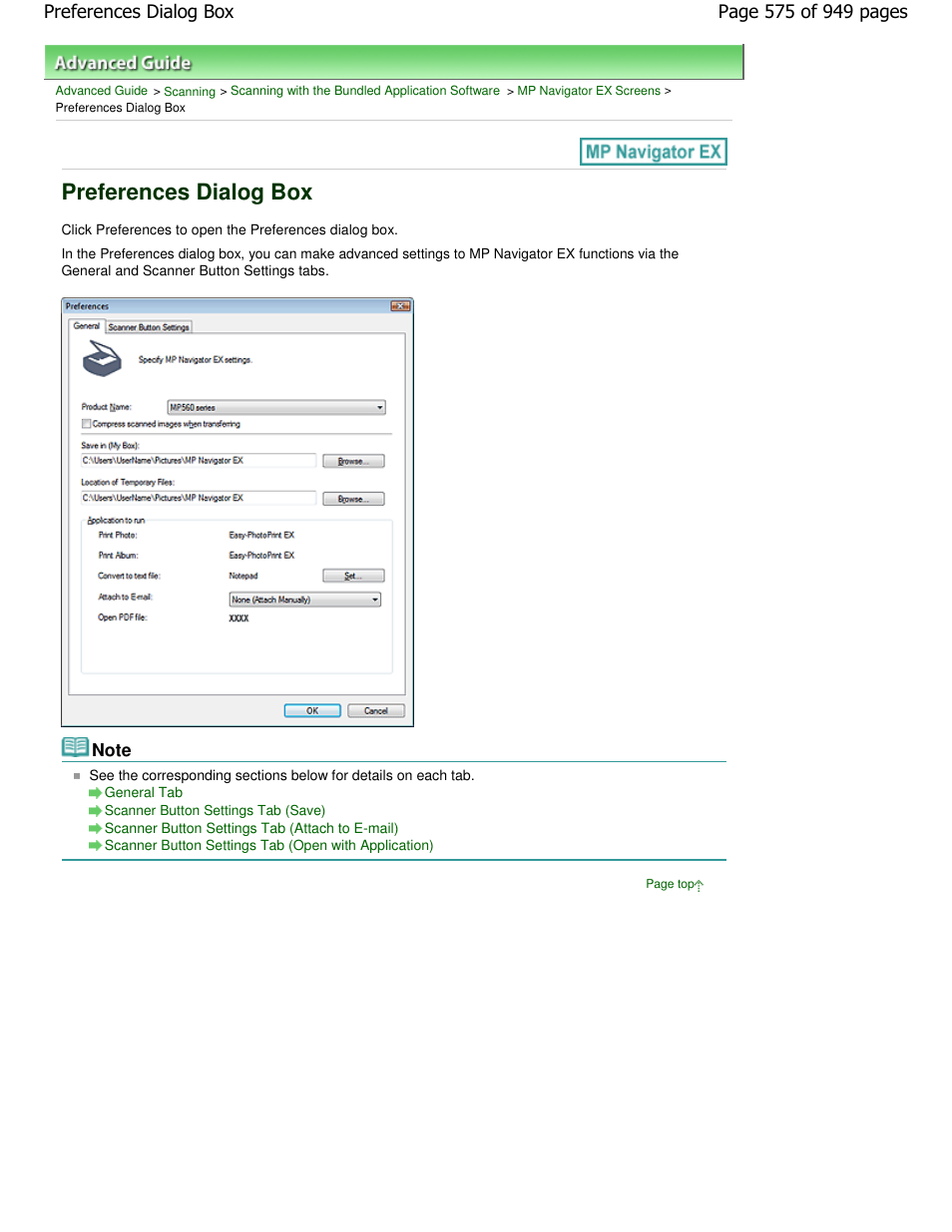 Preferences dialog box | Canon PIXMA MP560 User Manual | Page 575 / 949