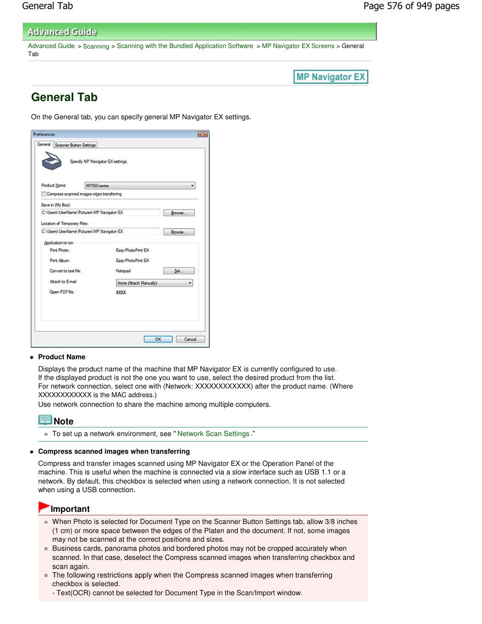 General tab | Canon PIXMA MP560 User Manual | Page 576 / 949
