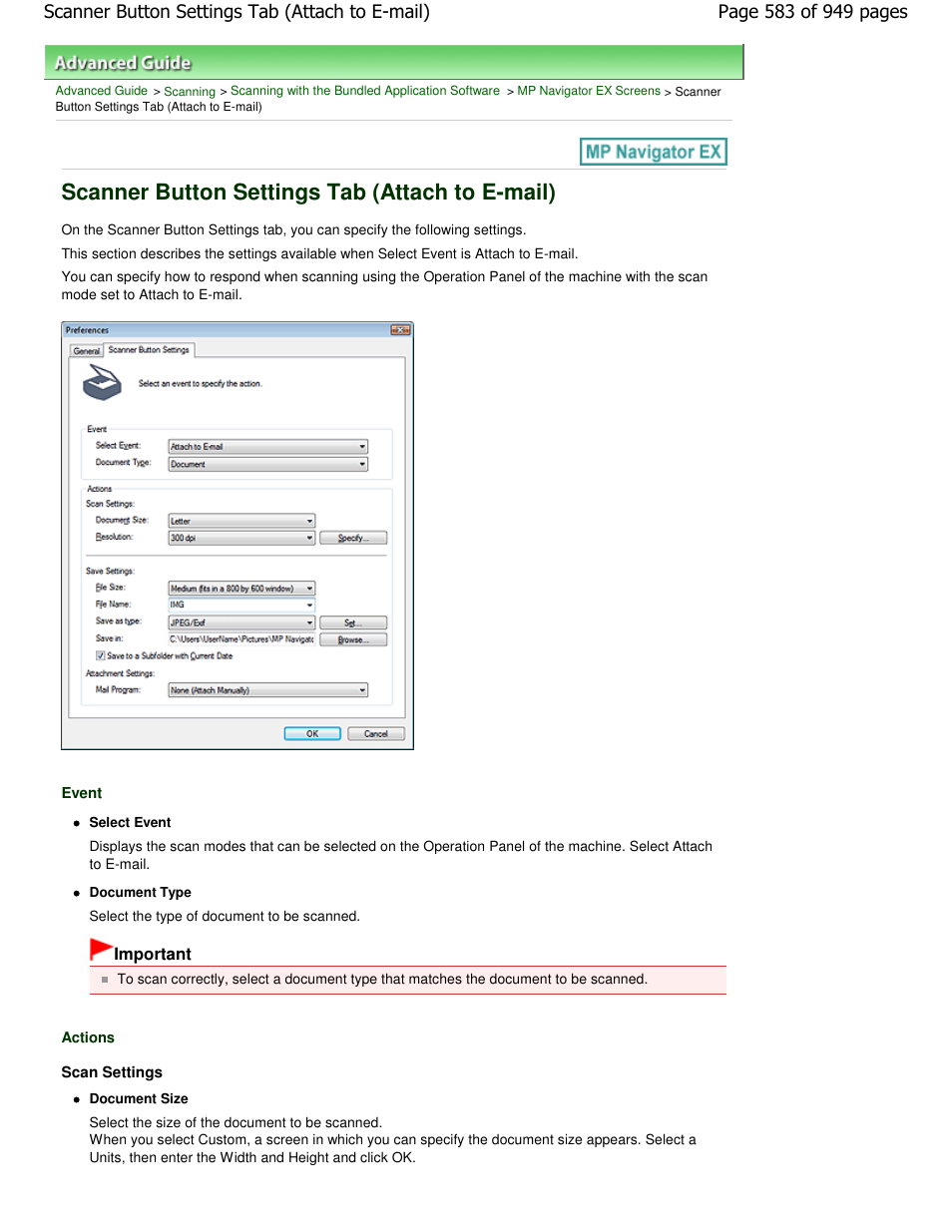 Scanner button settings tab (attach to e-mail) | Canon PIXMA MP560 User Manual | Page 583 / 949