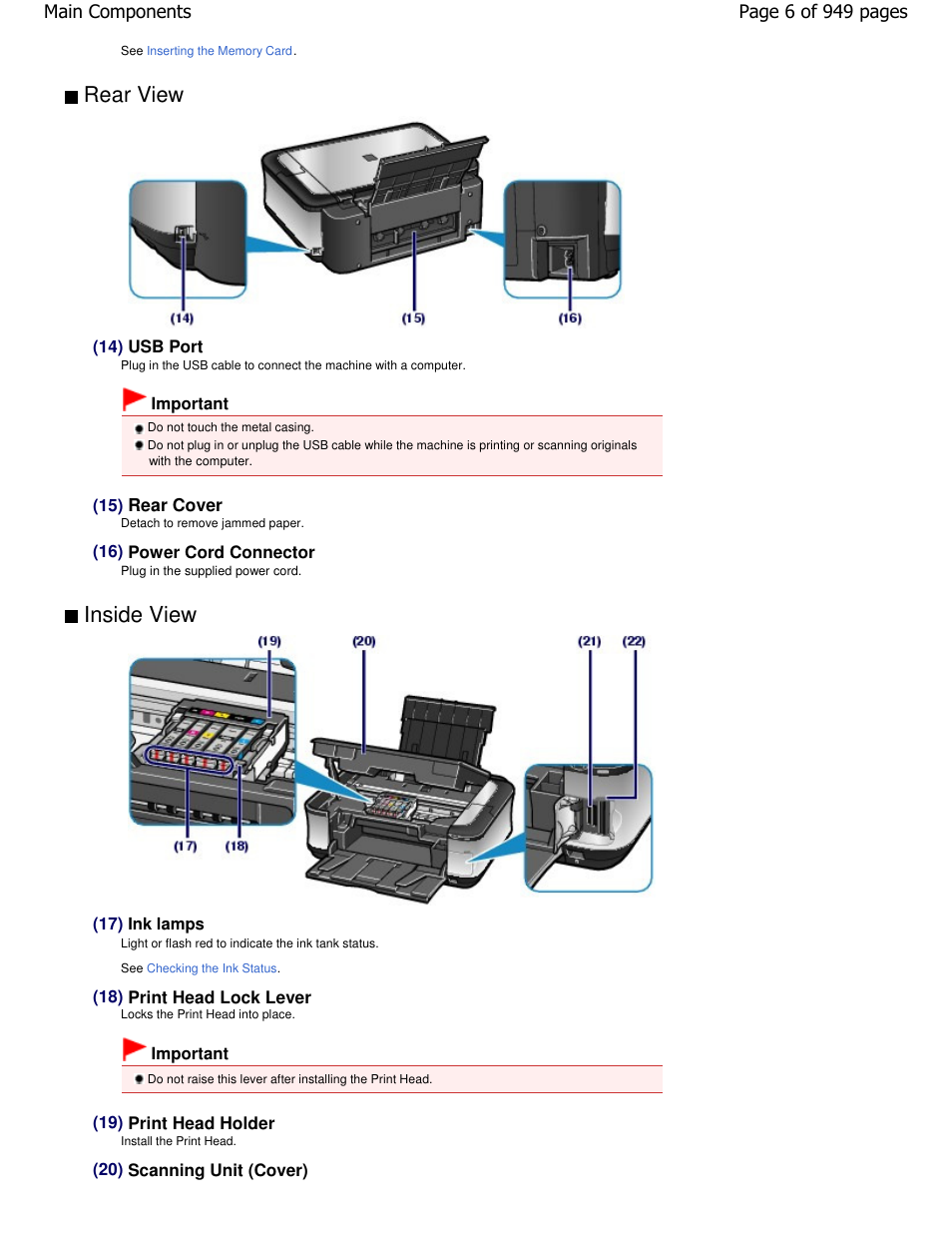 Inside view, Rear view | Canon PIXMA MP560 User Manual | Page 6 / 949