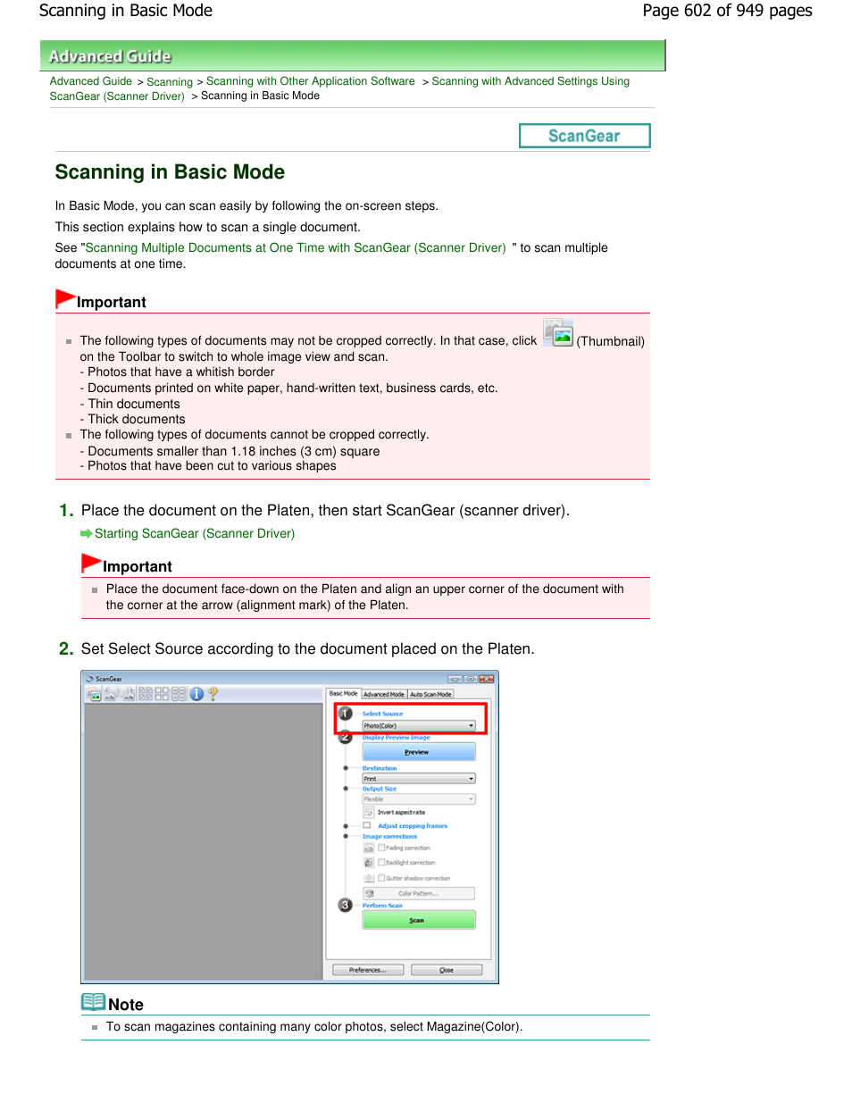 Scanning in basic mode | Canon PIXMA MP560 User Manual | Page 602 / 949