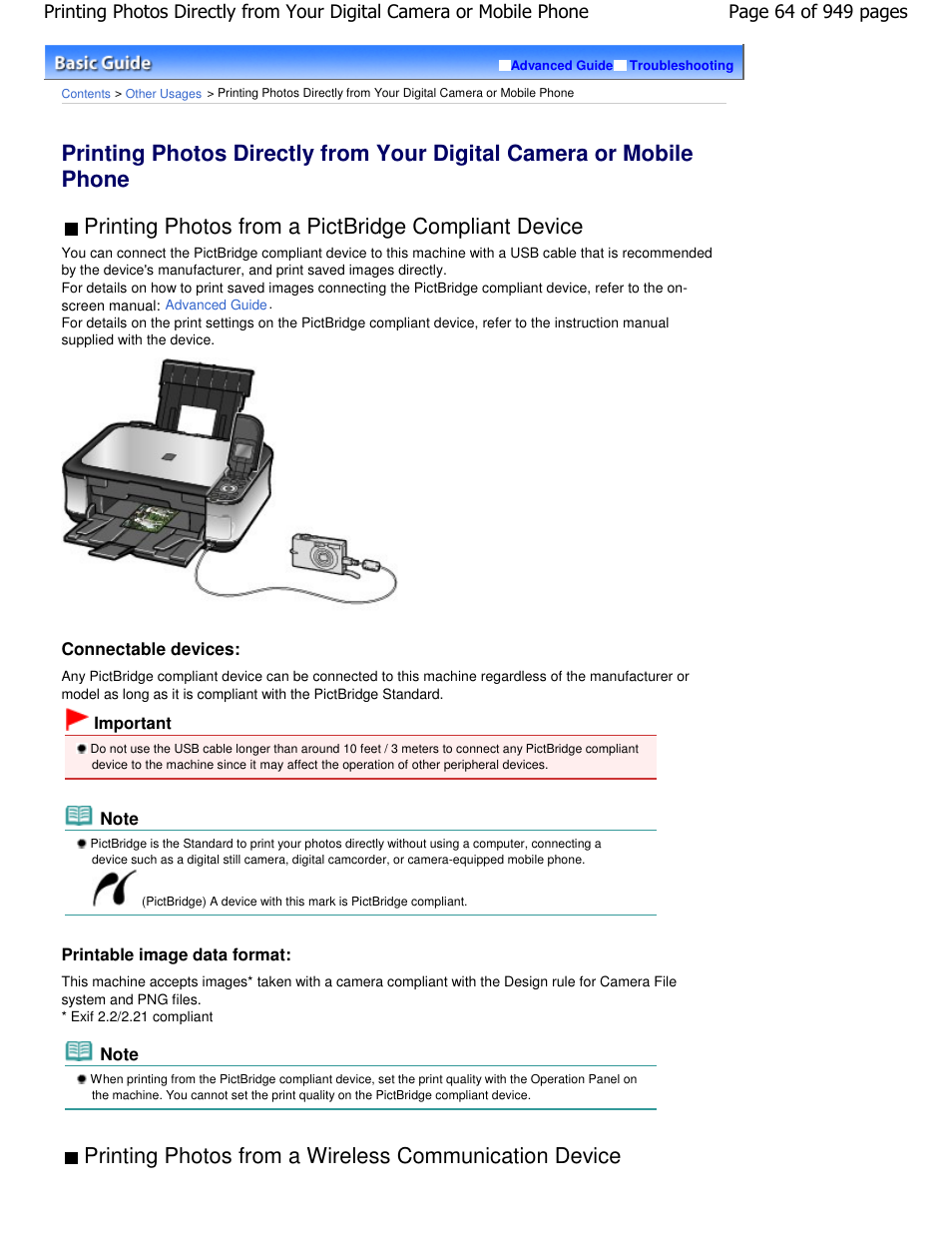Printing photos from a pictbridge compliant device | Canon PIXMA MP560 User Manual | Page 64 / 949