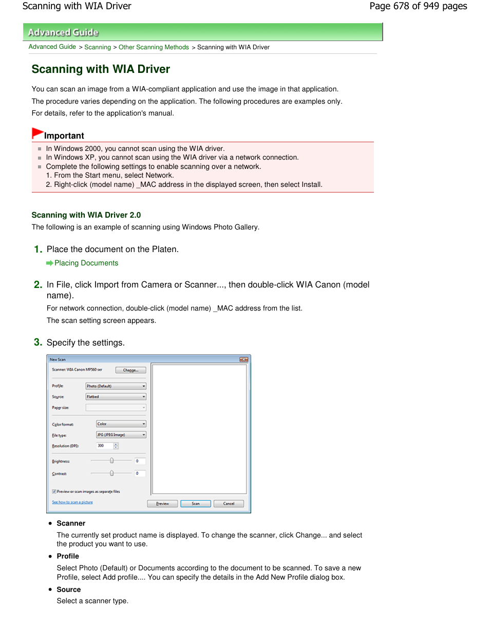 Scanning with wia driver | Canon PIXMA MP560 User Manual | Page 678 / 949