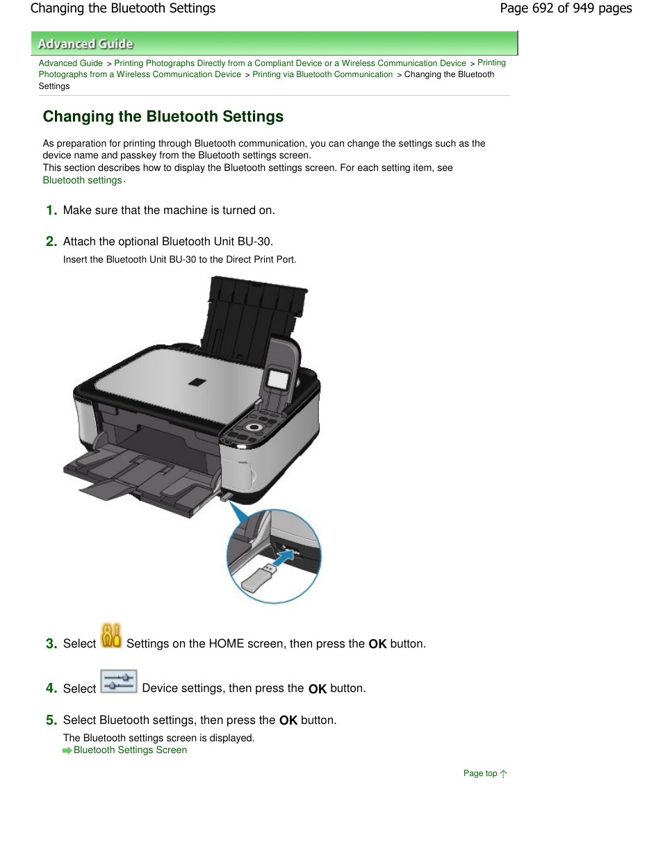 Changing the bluetooth settings | Canon PIXMA MP560 User Manual | Page 692 / 949