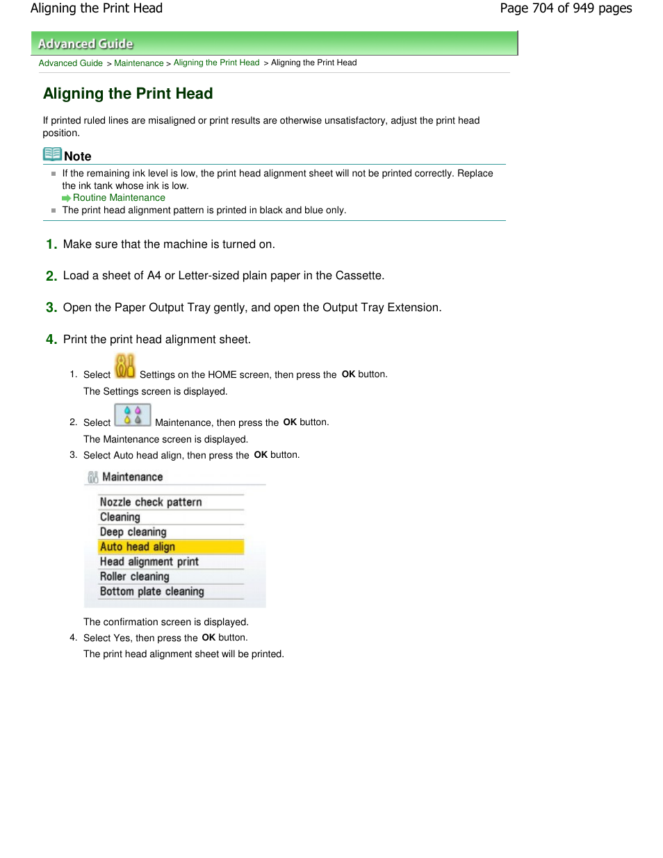 Aligning the print head | Canon PIXMA MP560 User Manual | Page 704 / 949