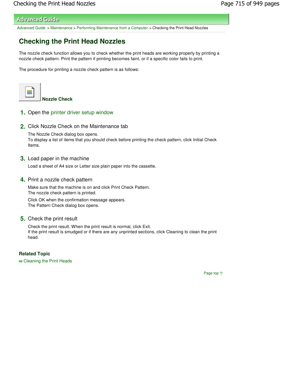 Checking the print head nozzles | Canon PIXMA MP560 User Manual | Page 715 / 949