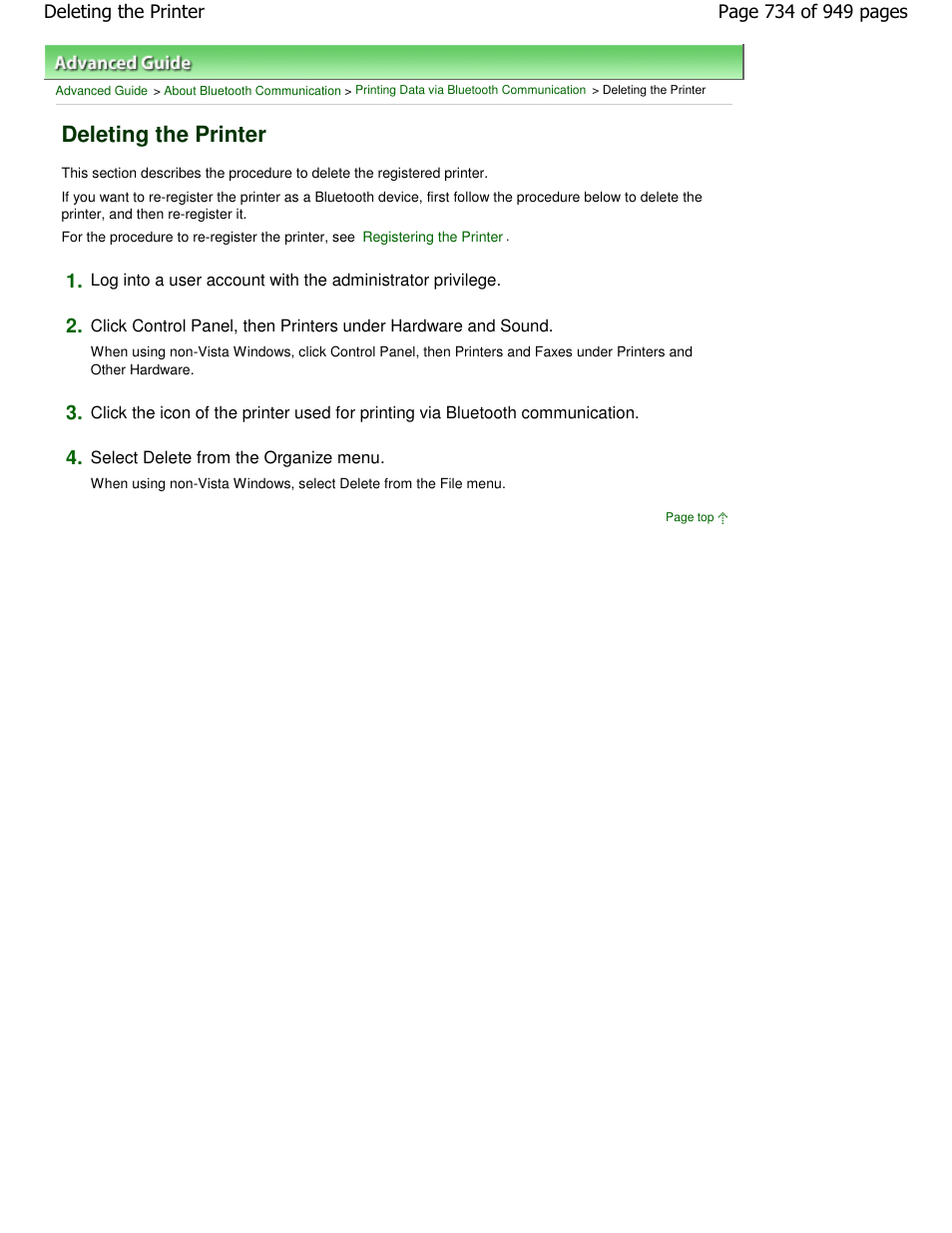 Deleting the printer | Canon PIXMA MP560 User Manual | Page 734 / 949