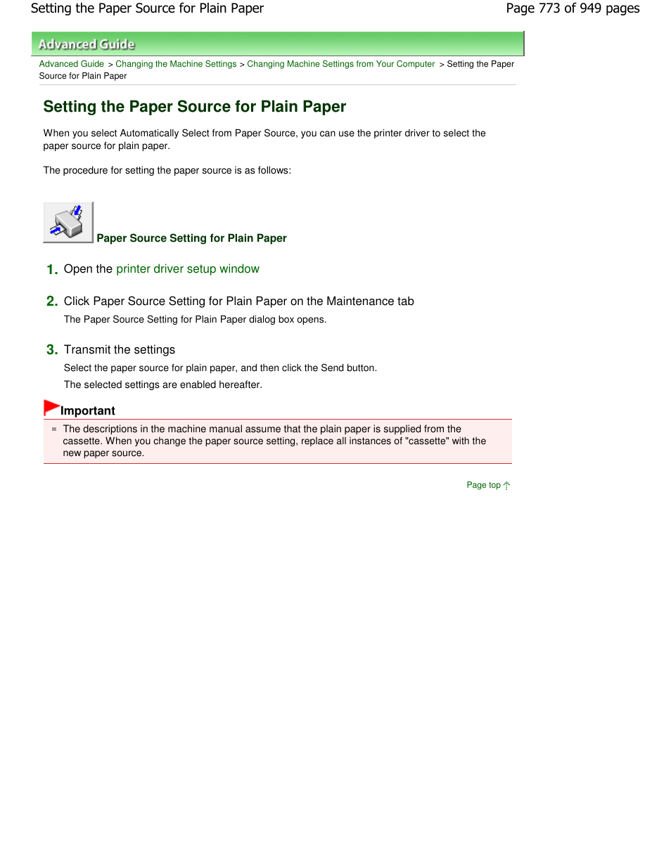 Setting the paper source for plain paper | Canon PIXMA MP560 User Manual | Page 773 / 949
