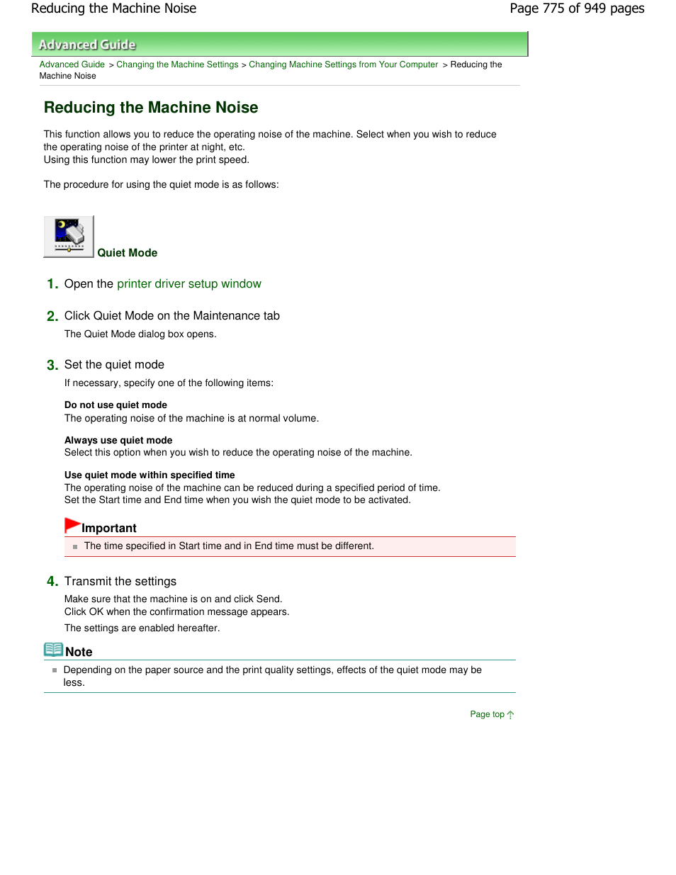 Reducing the machine noise | Canon PIXMA MP560 User Manual | Page 775 / 949