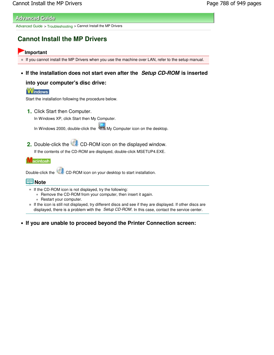 Cannot install the mp drivers | Canon PIXMA MP560 User Manual | Page 788 / 949