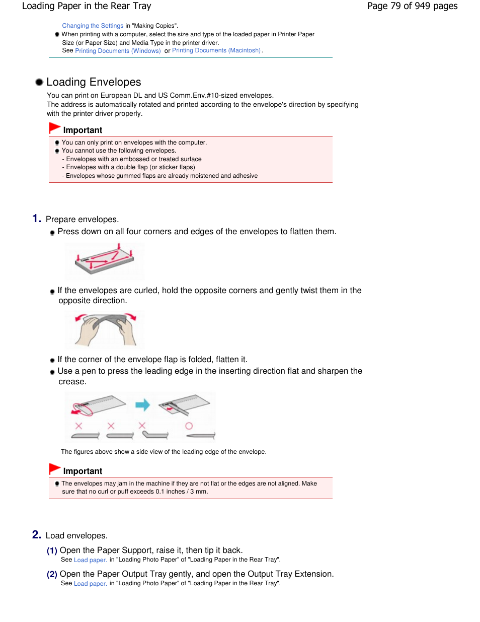 Loading envelopes | Canon PIXMA MP560 User Manual | Page 79 / 949