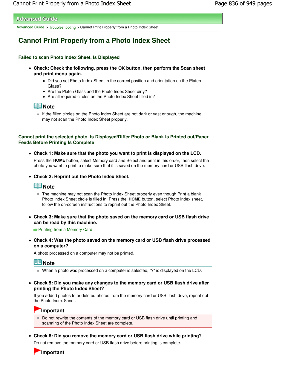 Cannot print properly from a photo index sheet | Canon PIXMA MP560 User Manual | Page 836 / 949