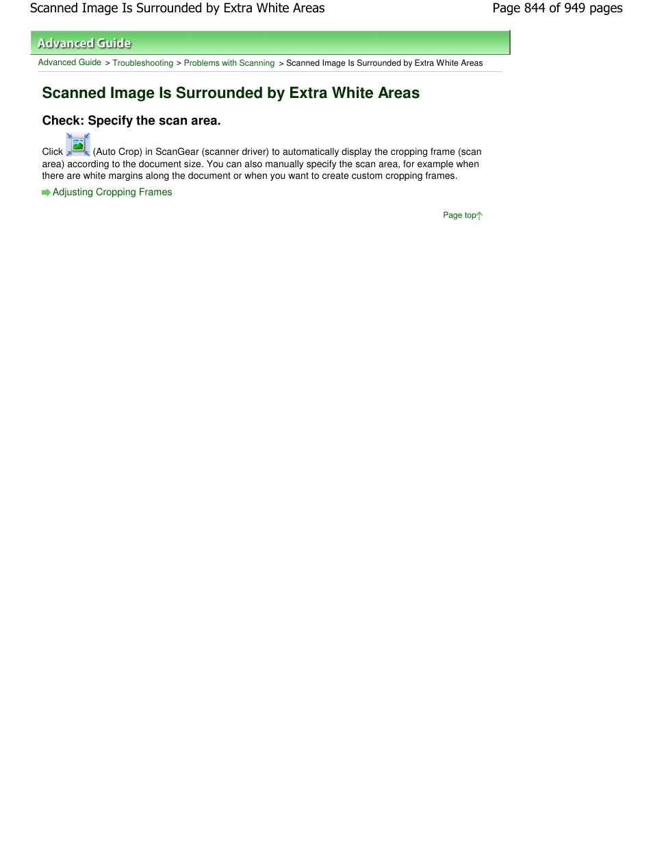 Scanned image is surrounded by extra white areas, Check: specify the scan area | Canon PIXMA MP560 User Manual | Page 844 / 949