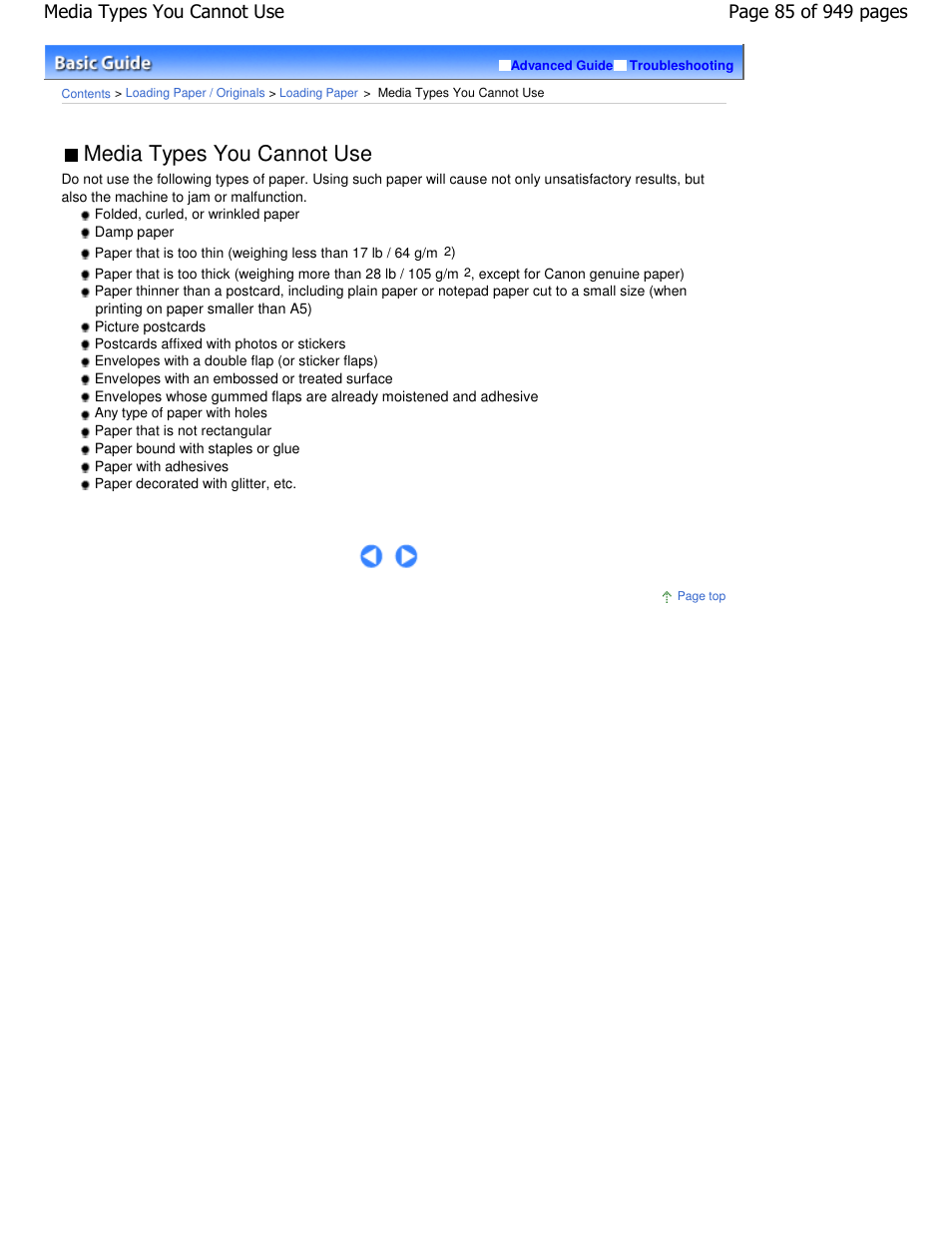 Media types you cannot use | Canon PIXMA MP560 User Manual | Page 85 / 949