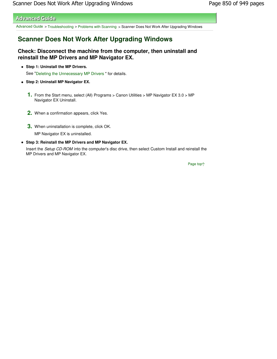 Scanner does not work after upgrading windows | Canon PIXMA MP560 User Manual | Page 850 / 949