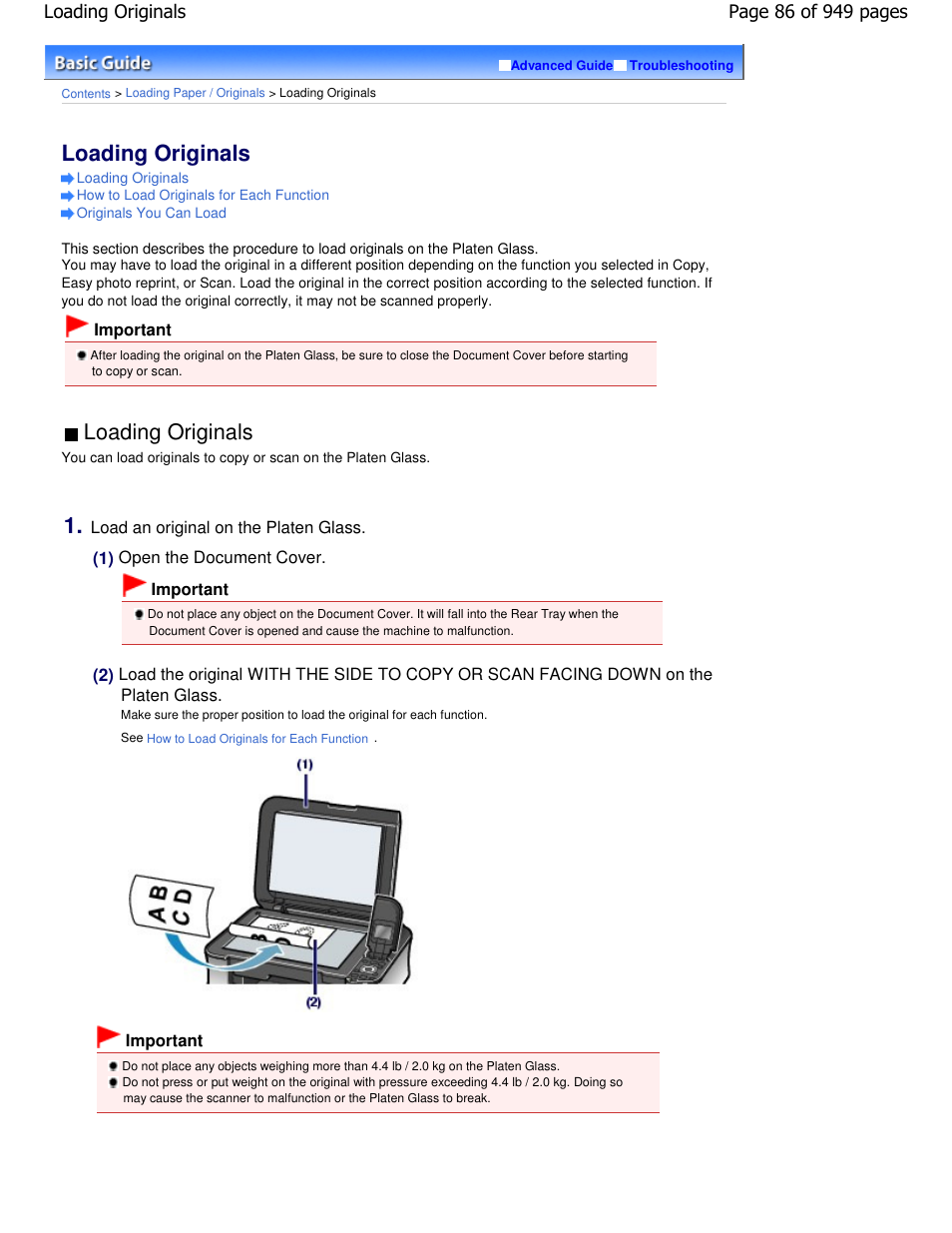 Loading originals | Canon PIXMA MP560 User Manual | Page 86 / 949