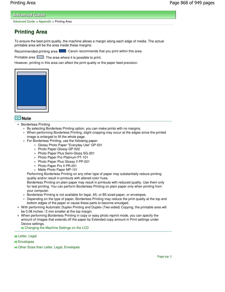 Printing area | Canon PIXMA MP560 User Manual | Page 868 / 949