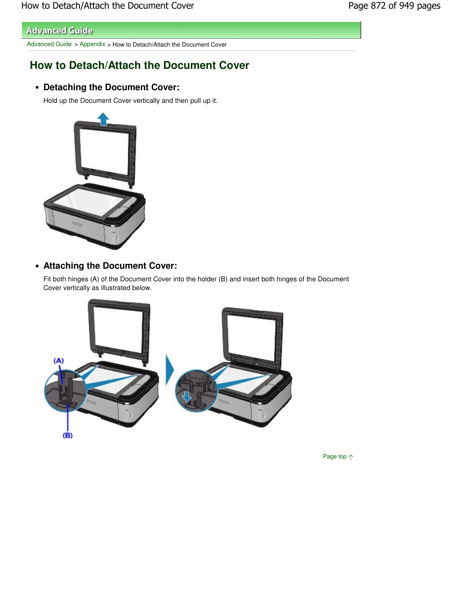 How to detach/attach the document cover | Canon PIXMA MP560 User Manual | Page 872 / 949