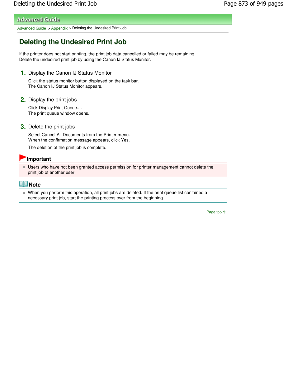 Deleting the undesired print job | Canon PIXMA MP560 User Manual | Page 873 / 949