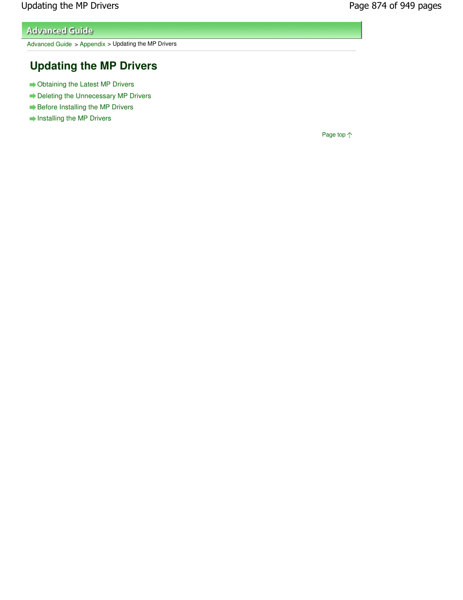 Updating the mp drivers | Canon PIXMA MP560 User Manual | Page 874 / 949