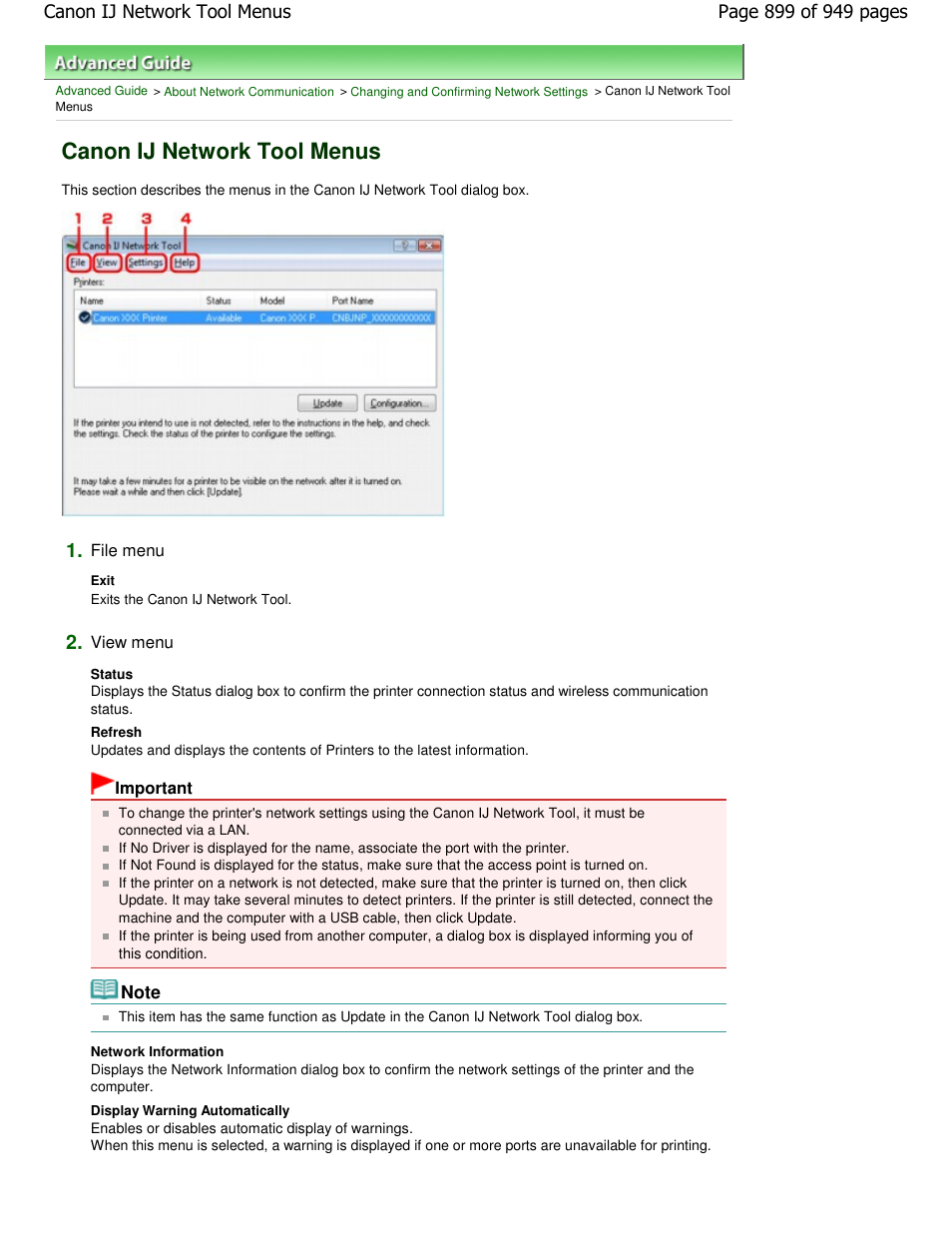 Canon ij network tool menus | Canon PIXMA MP560 User Manual | Page 899 / 949